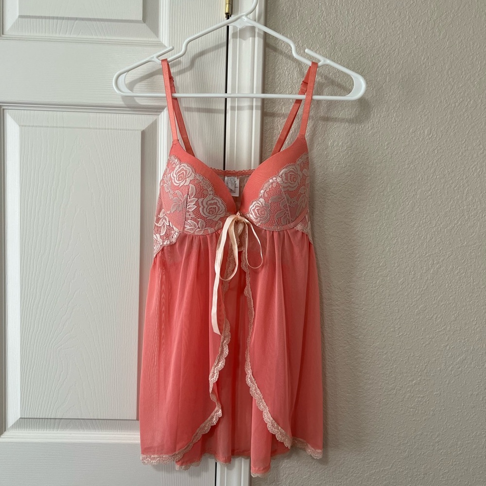 Jessica Simpson Coral Lace Babydoll Lingerie Chemise Size Small
